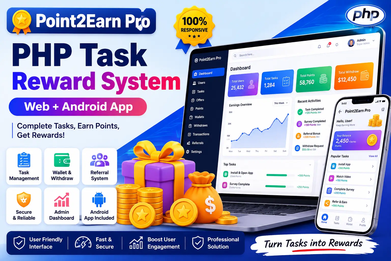 Point2Earn Pro: PHP Task Reward System