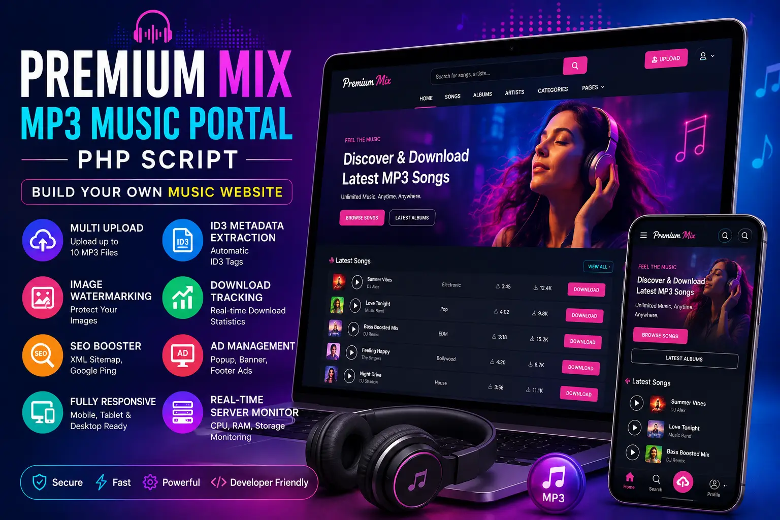 Premium Mix MP3 Music Portal PHP Script