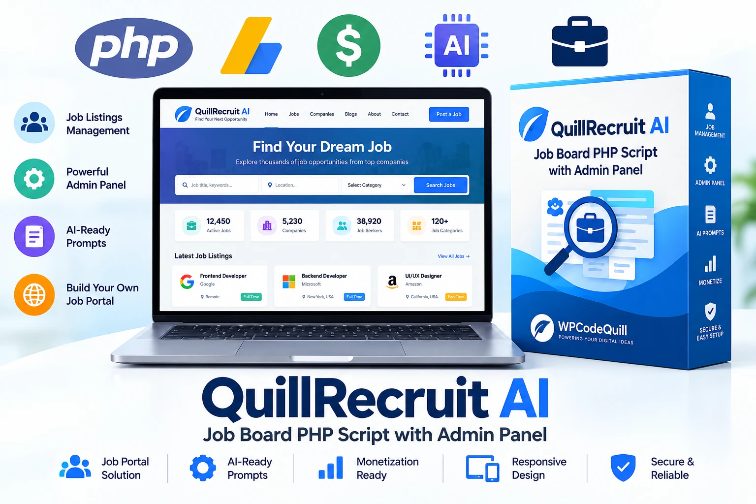 QuillRecruit AI – Job Board PHP Script with Admin Panel