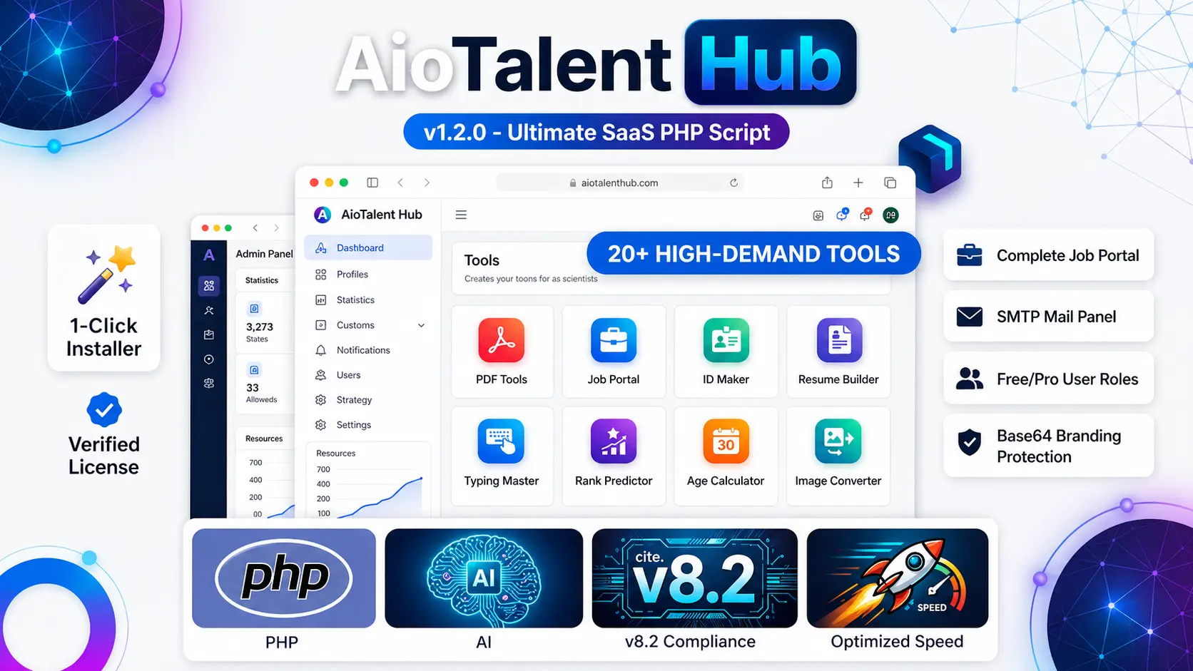 AioTalent Hub: Govt Exam Tools, ID Creator & Job Portal PHP Script