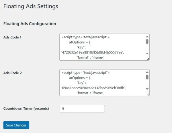 Floating Ads and Click One Ads WordPress Plugin