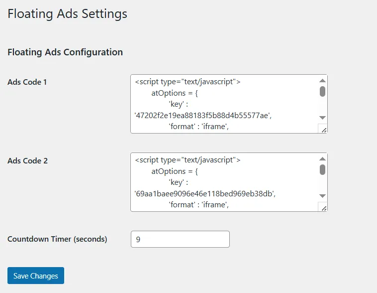 Floating Ads and Click One Ads WordPress Plugin